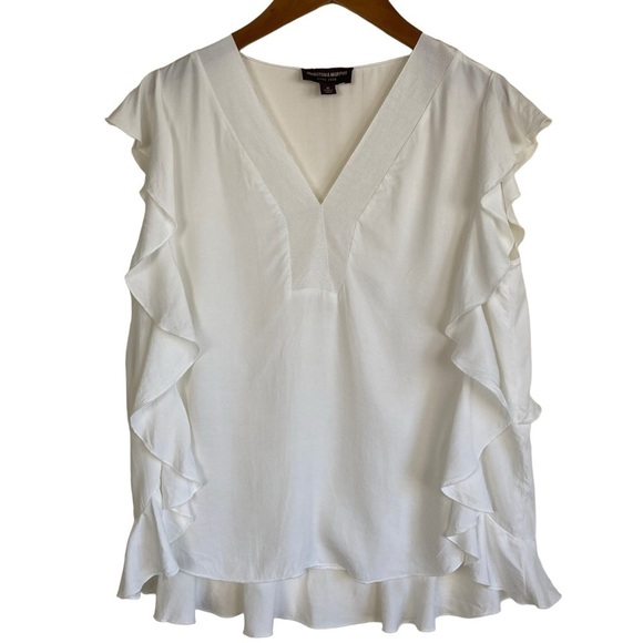 Johnston & Murphy Boho V-neck Ruffle Blouse Top White Size M - Picture 1 of 16